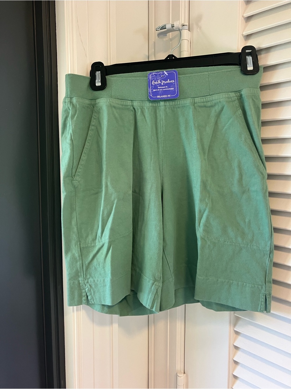 Fresh produce woman’s sage green shorts.